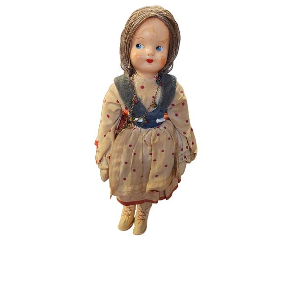 Vtg Composition Head Cloth Body Doll Approx. 15" Tall with Jewlery‎ - Picture 1 of 7